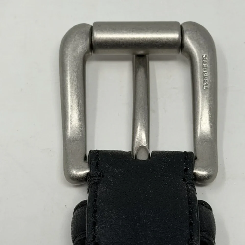 Columbia Belt Mens 38 Black Full Grain Leather Solid Brass Buckle‎ Casual Dress